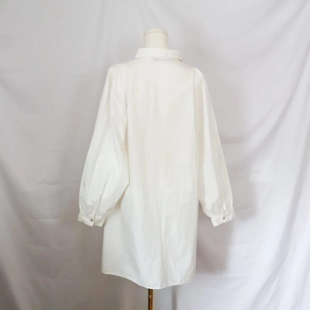Zara Women's White Cotton Poplin Embroidered Shirt Dress - Medium - Picture 5 of 10